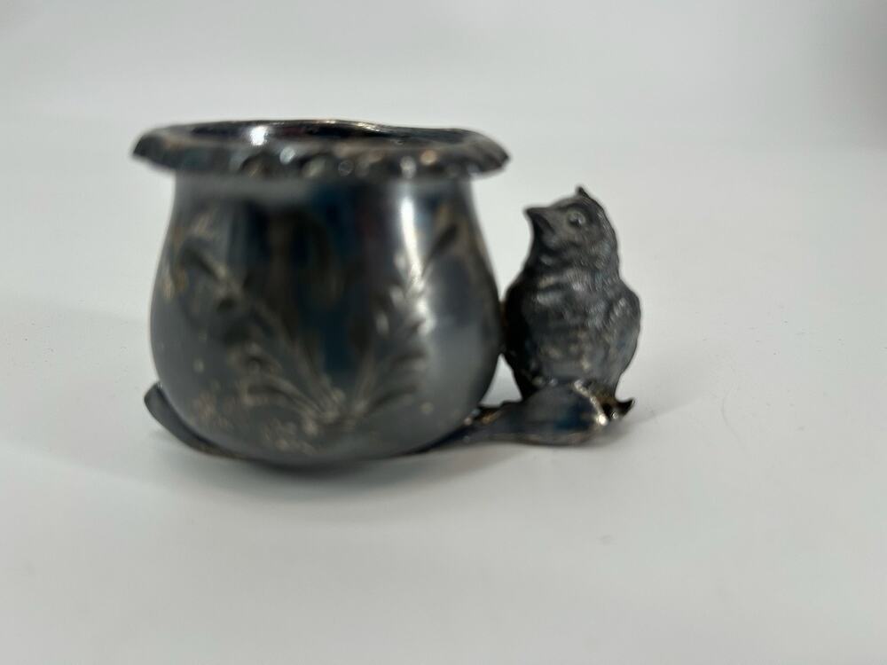 Royal Manuf. Co. Triple Silverplate Vintage Toothpick Holder W Bird c. 1900's
